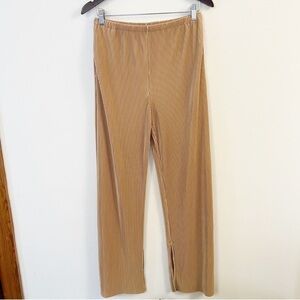 WAYF Wide Leg Ribbed Split Hem Pull On Palazzo Pant Tan Women's Medium NEW